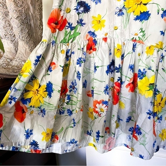 Pearl Lela Rose Dress Floral Poplin Flounce Hem Shirtdress Blue Multi XS GUC - Picture 3 of 9